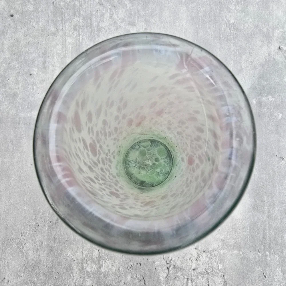 Kerry Glass Handmade Irish Art Glass Cylinder Vase Pink Green Mottled Confetti